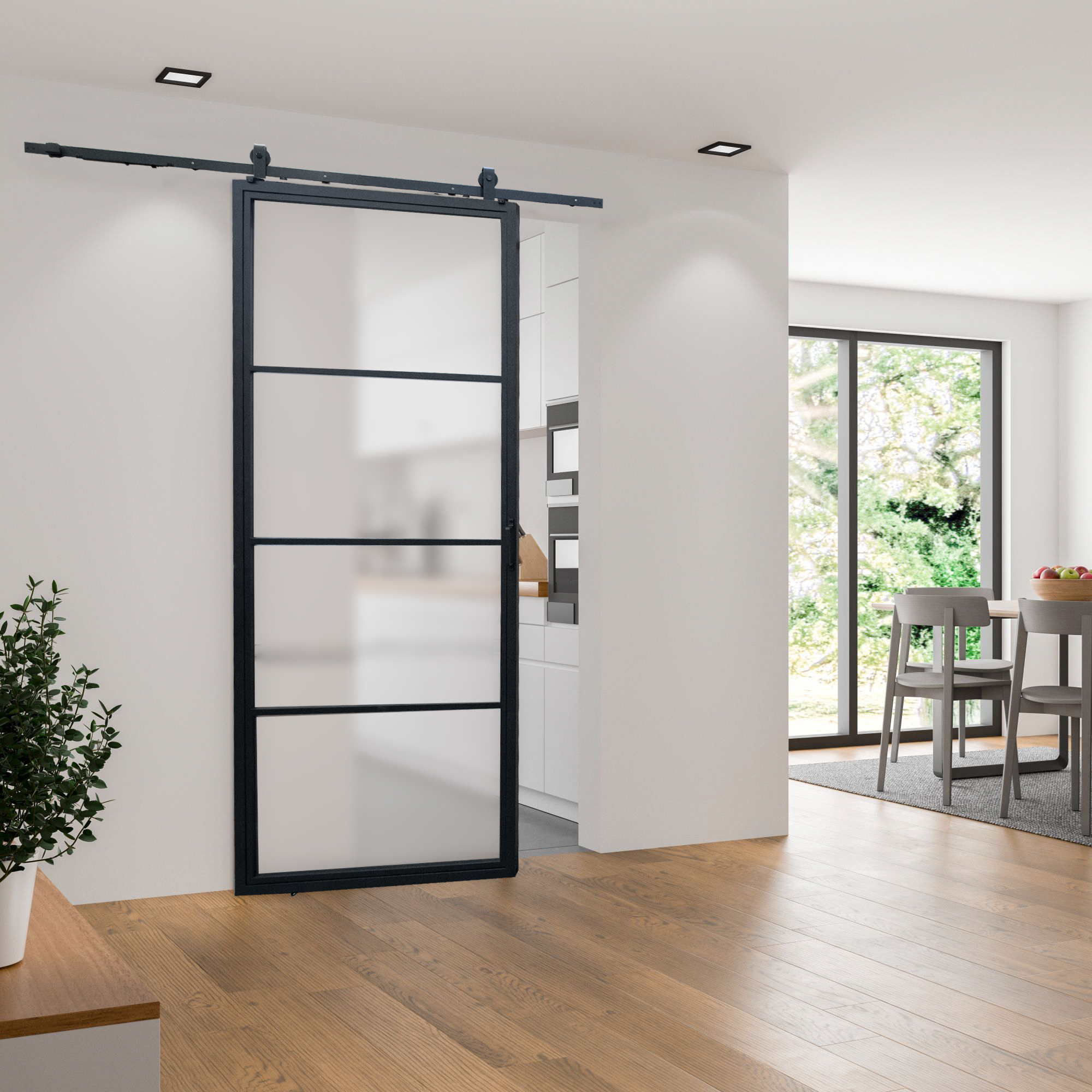 Glasschiebetür Lofttür offene Laufschiene verschiedene Größen satiniert - Bild 2 von 21