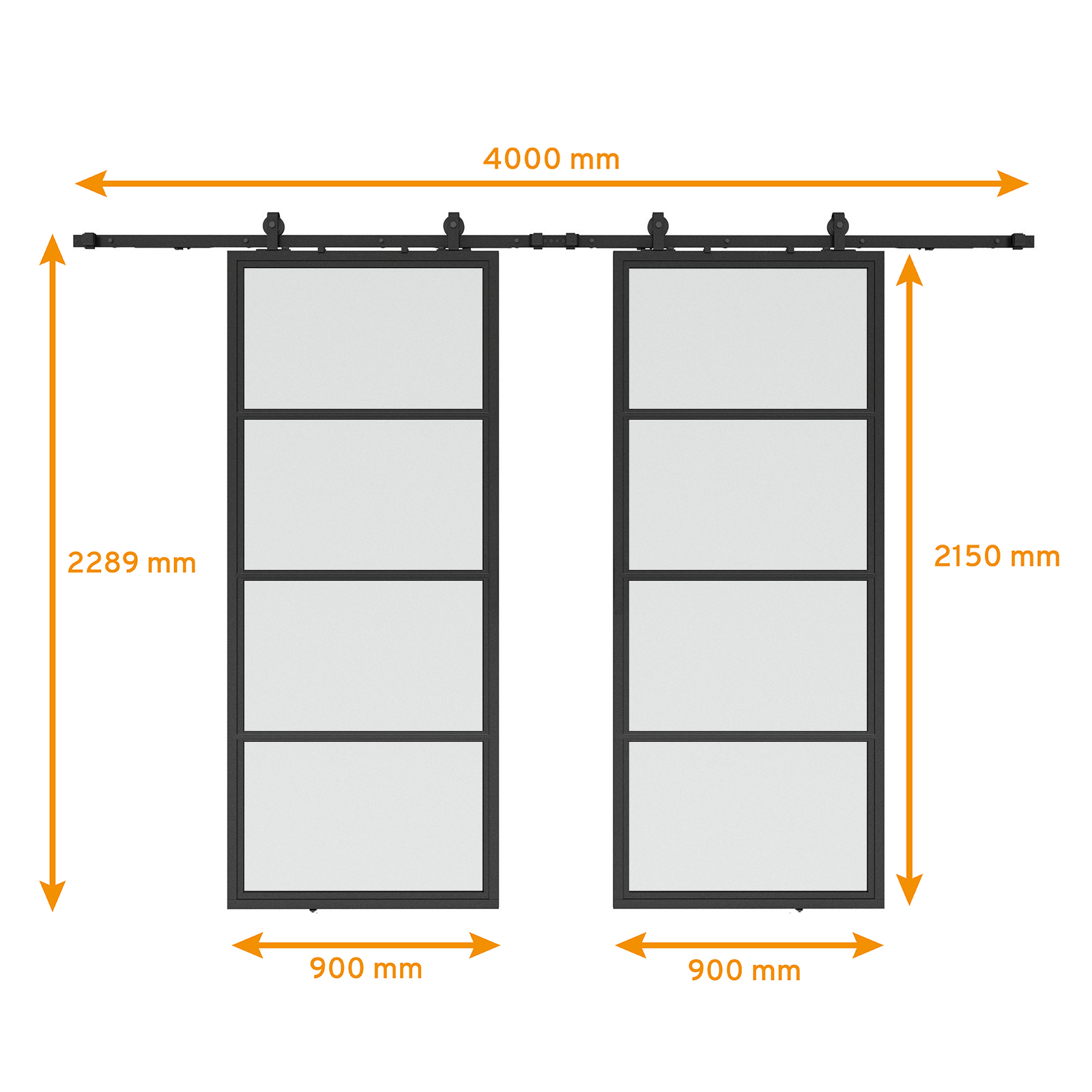 Schiebetür Schiebetürsystem Laufschiene offen 2-Flg Tür Glas Stahl Softclose NEU - Bild 9 von 13
