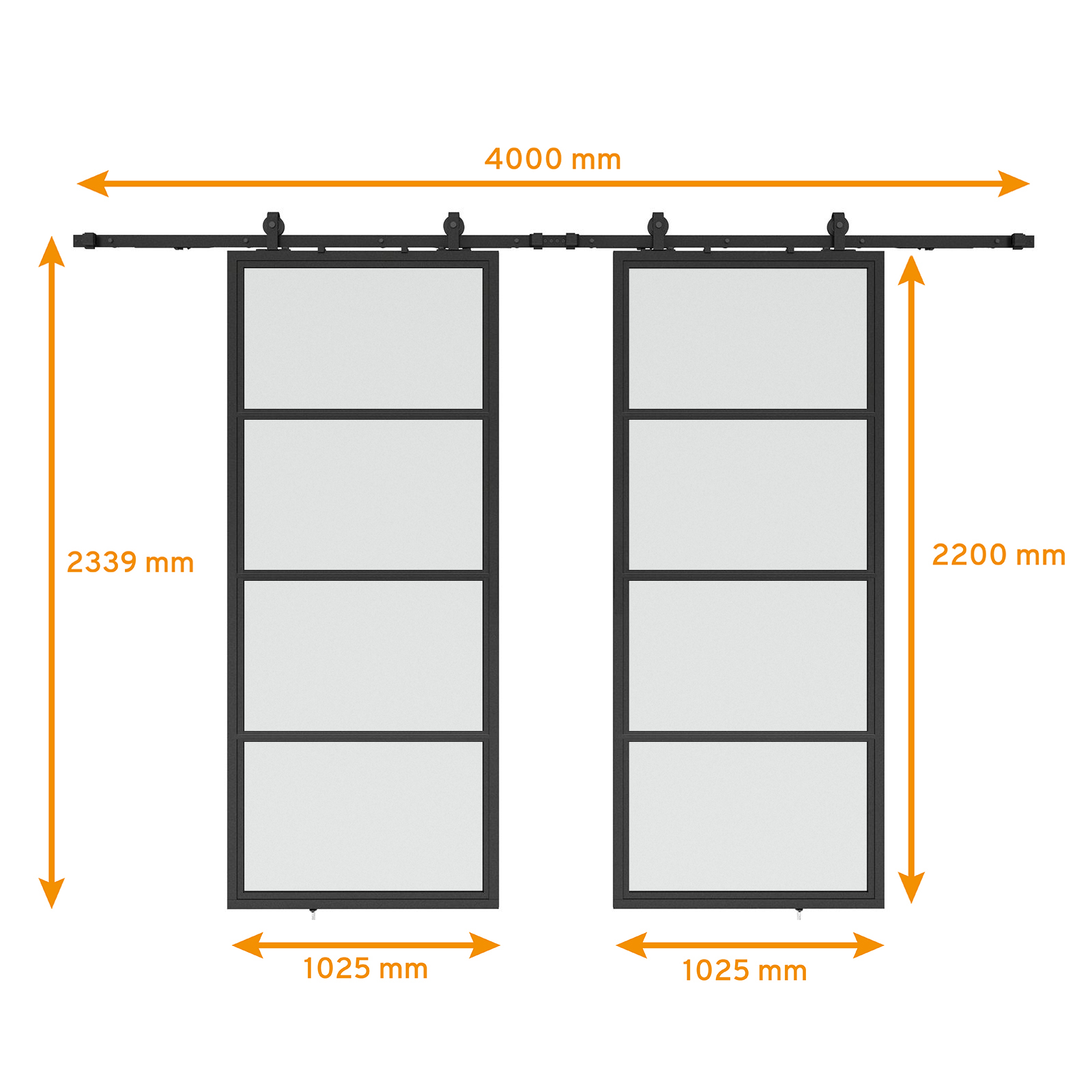 Schiebetür Schiebetürsystem Laufschiene offen 2-Flg Tür Glas Stahl Softclose NEU - Bild 3 von 13
