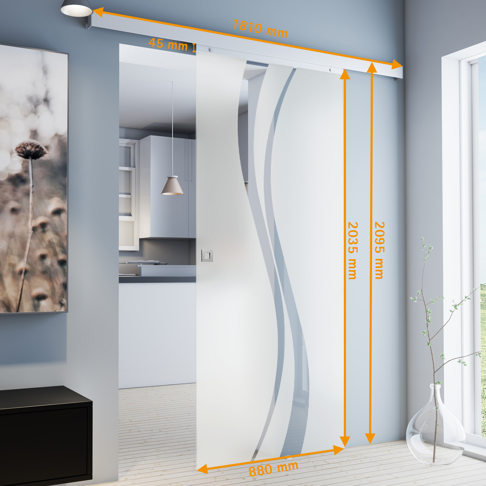 Schiebetür Glasschiebetür 880x2035 Raumteiler Schiebetürsystem Glastür Zimmertür - Bild 20 von 87
