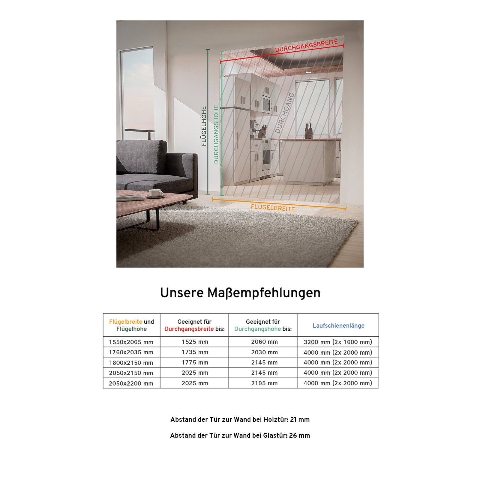 Schiebetür Schiebetürsystem Laufschiene offen 2-Flg Tür Glas Stahl Softclose NEU - Bild 7 von 13