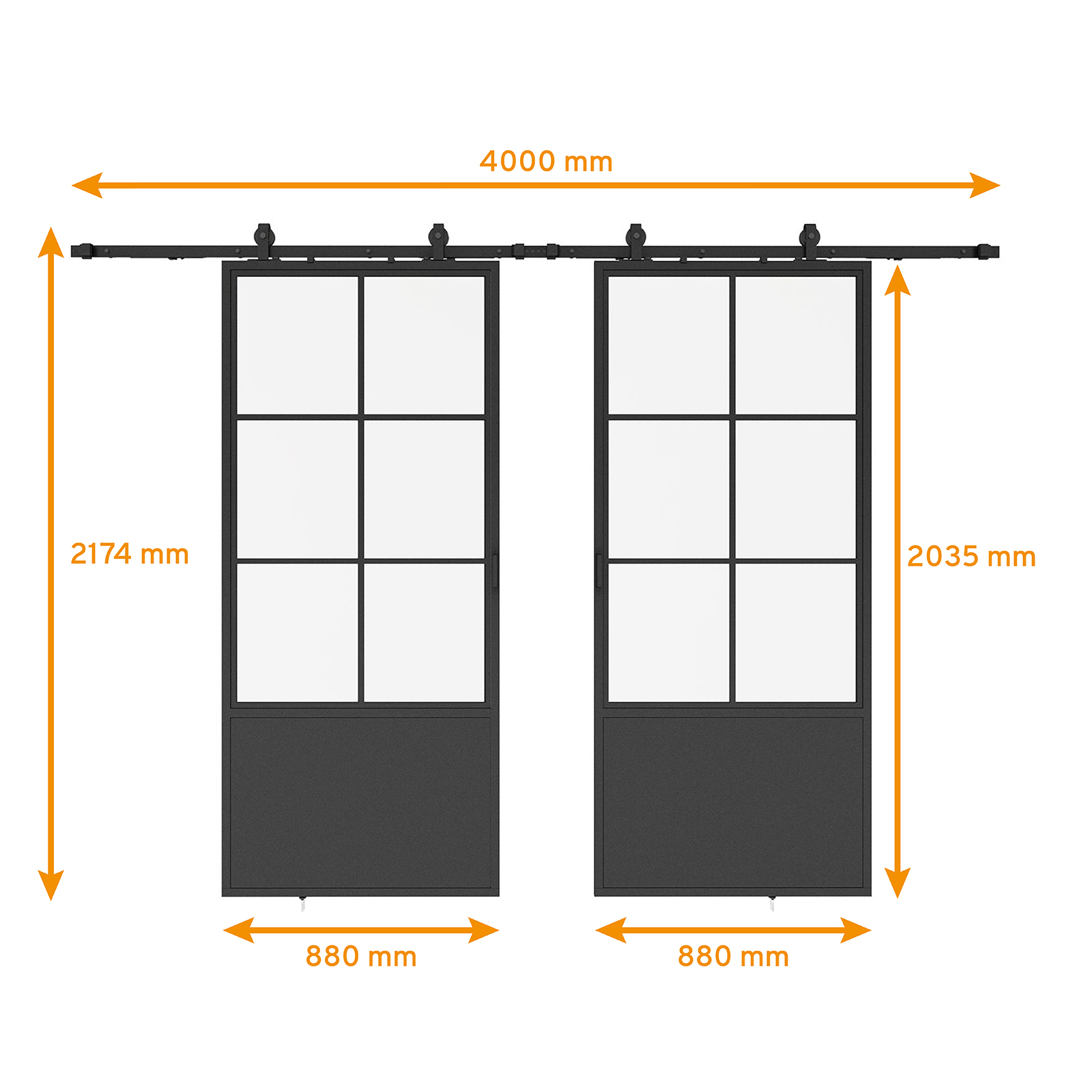 Schiebetür Schiebetürsystem Laufschiene offen 2-Flg Tür Glas Stahl Softclose NEU