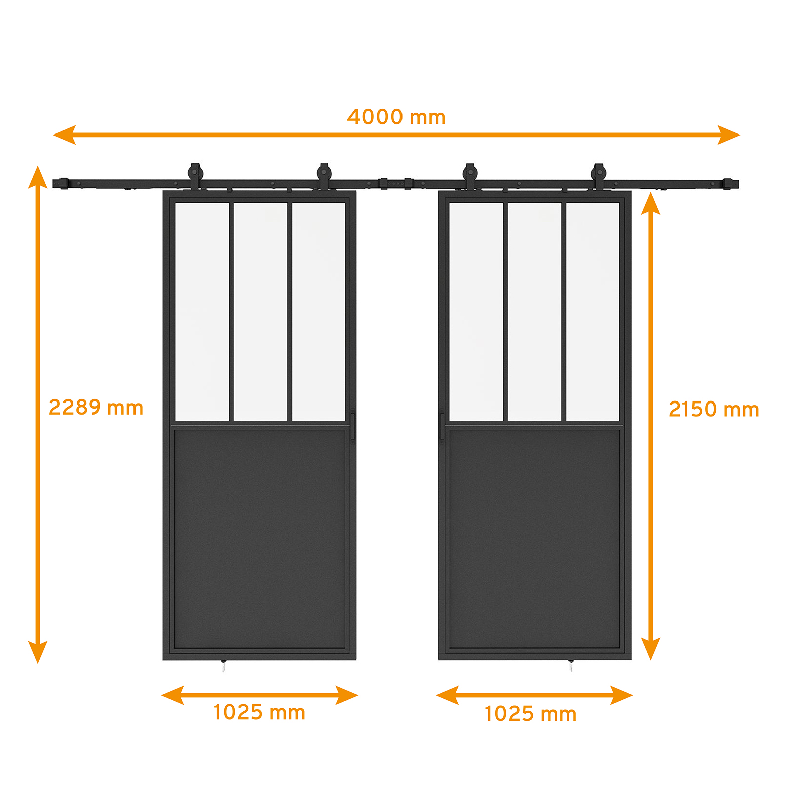 Schiebetür Schiebetürsystem Laufschiene offen 2-Flg Tür Glas Stahl Softclose NEU