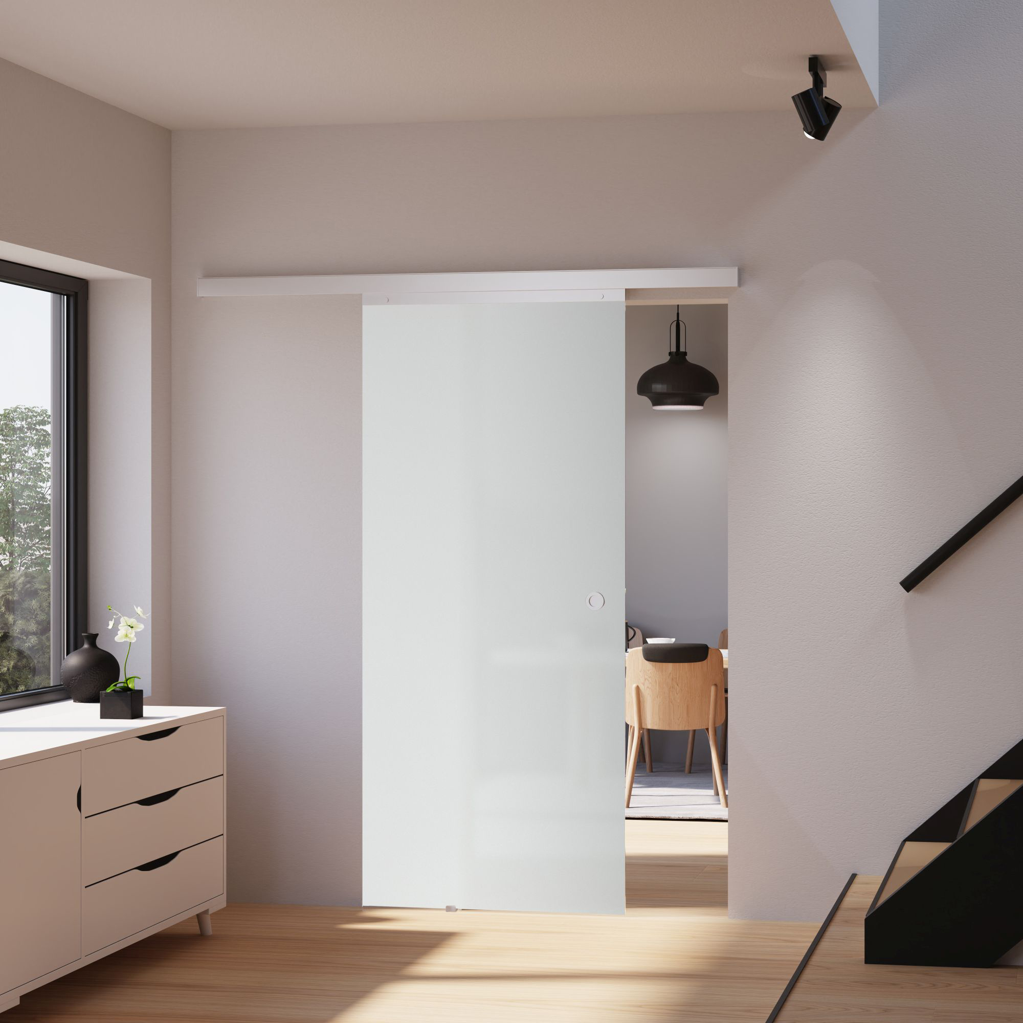 Schiebetür Glasschiebetür Schiebetürsystem Komplettset Glas satiniert 1025x2200 - Bild 8 von 27